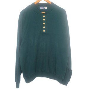 Vintage 90s Pro Spirit Mens XL Henley Sweater Green Pullover Button Up Knit